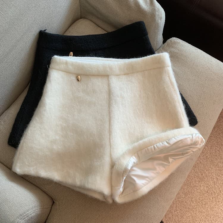 ハイウエスト パンツ もこもこあったか上品ショートパンツ