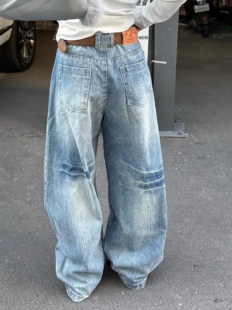 ハイウエスト パンツ ゆったりシルエット 裾広がりデニム