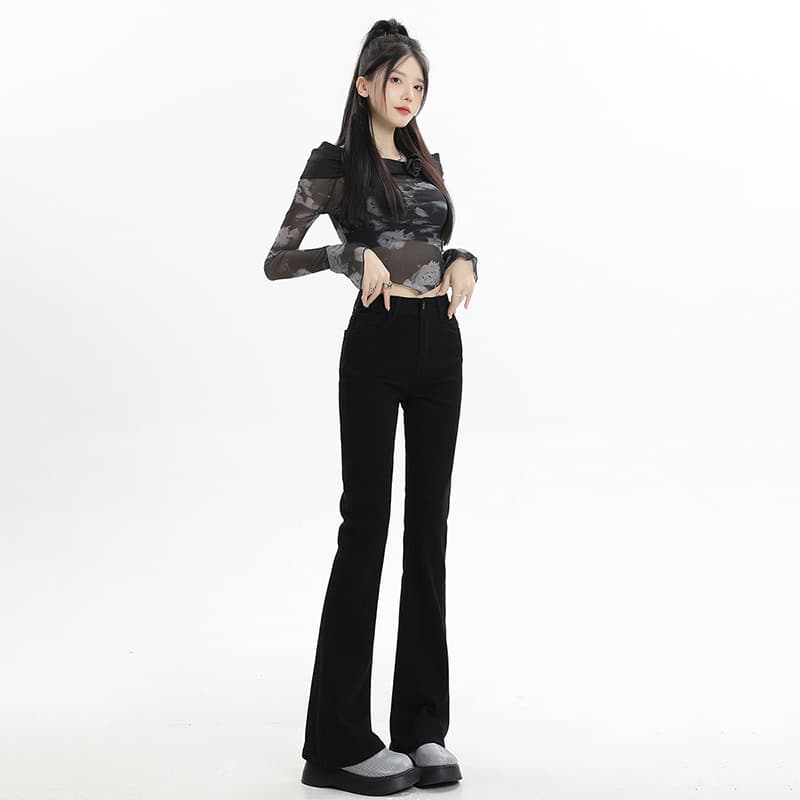 ハイウエスト パンツ フレア ハイウエスト デニムパンツ