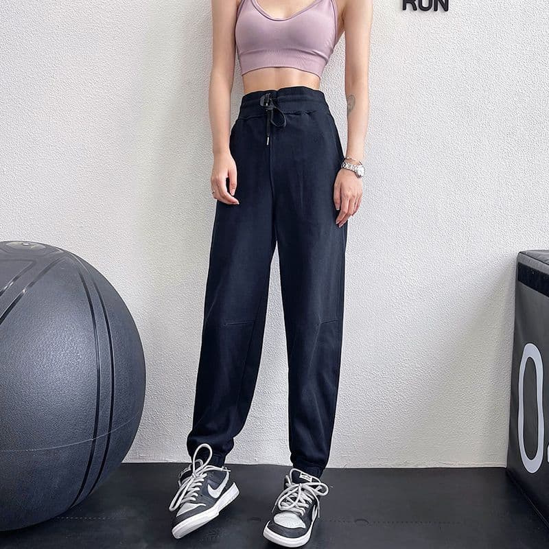 ハイウエスト パンツ 裾リブ付きハイウエストテーパードパンツ