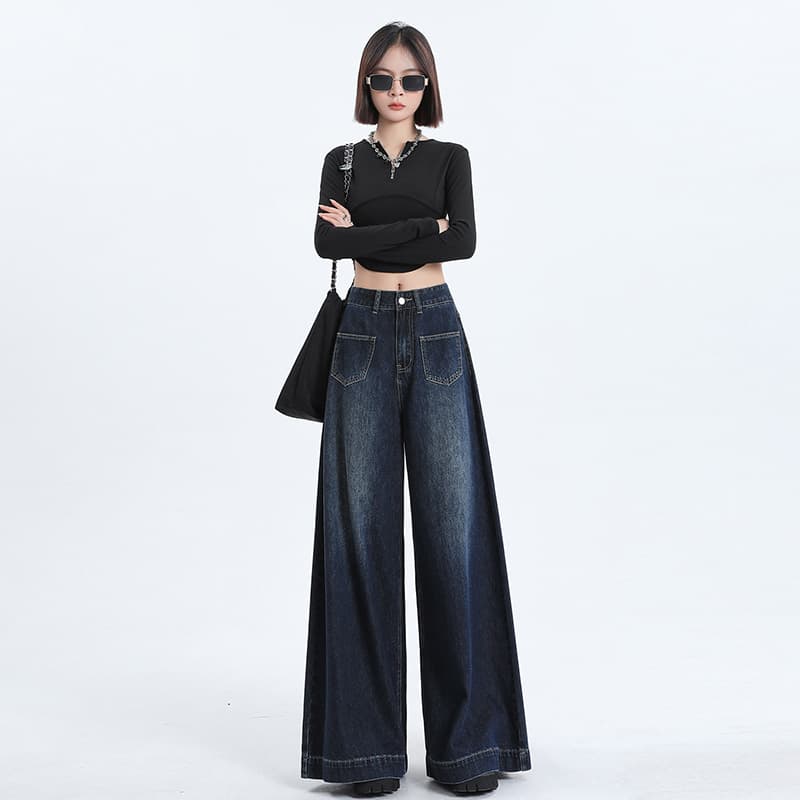 ハイウエスト パンツ ワイドシルエット ハイウエストデニム