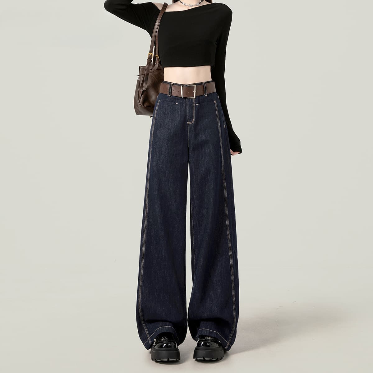 ハイウエスト パンツ ワイドシルエット ハイウエストデニム