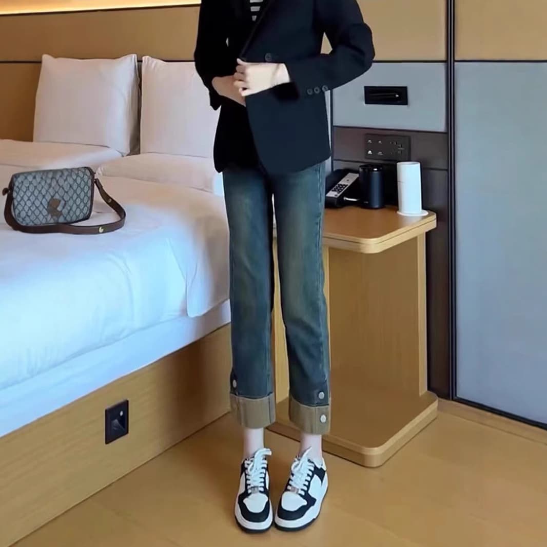 ハイウエスト パンツ 細見せ美脚ハイウエストデニム