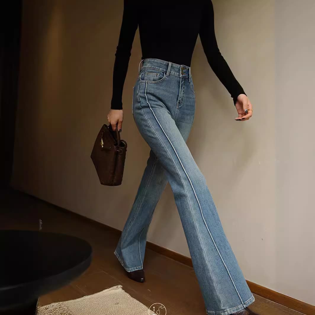 ハイウエスト パンツ ハイウエストワイドフレアデニムパンツ