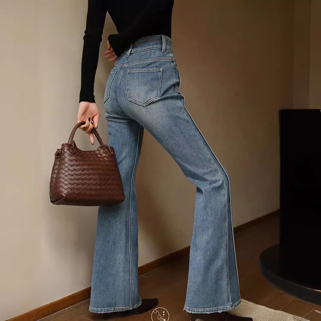 ハイウエスト パンツ ハイウエストワイドフレアデニムパンツ