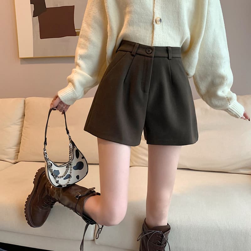 ハイウエスト パンツ きれいめフレアショートパンツ
