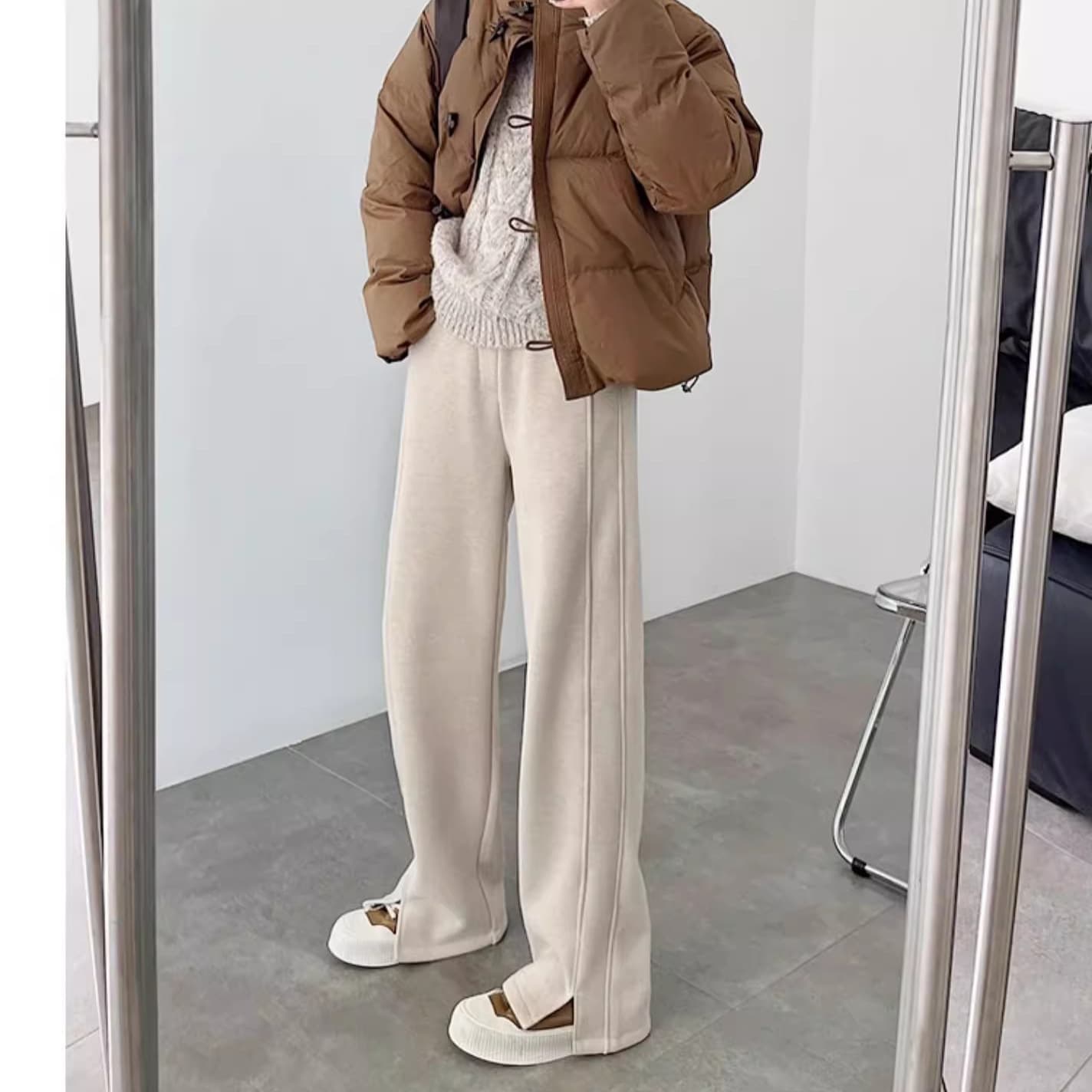 ハイウエスト パンツ ストレートシルエット美脚スラックス