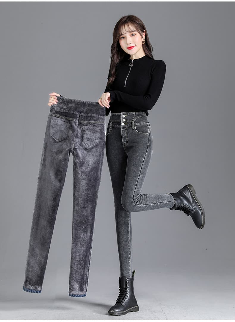 ハイウエスト パンツ 裏起毛ハイウエスト美脚デニム