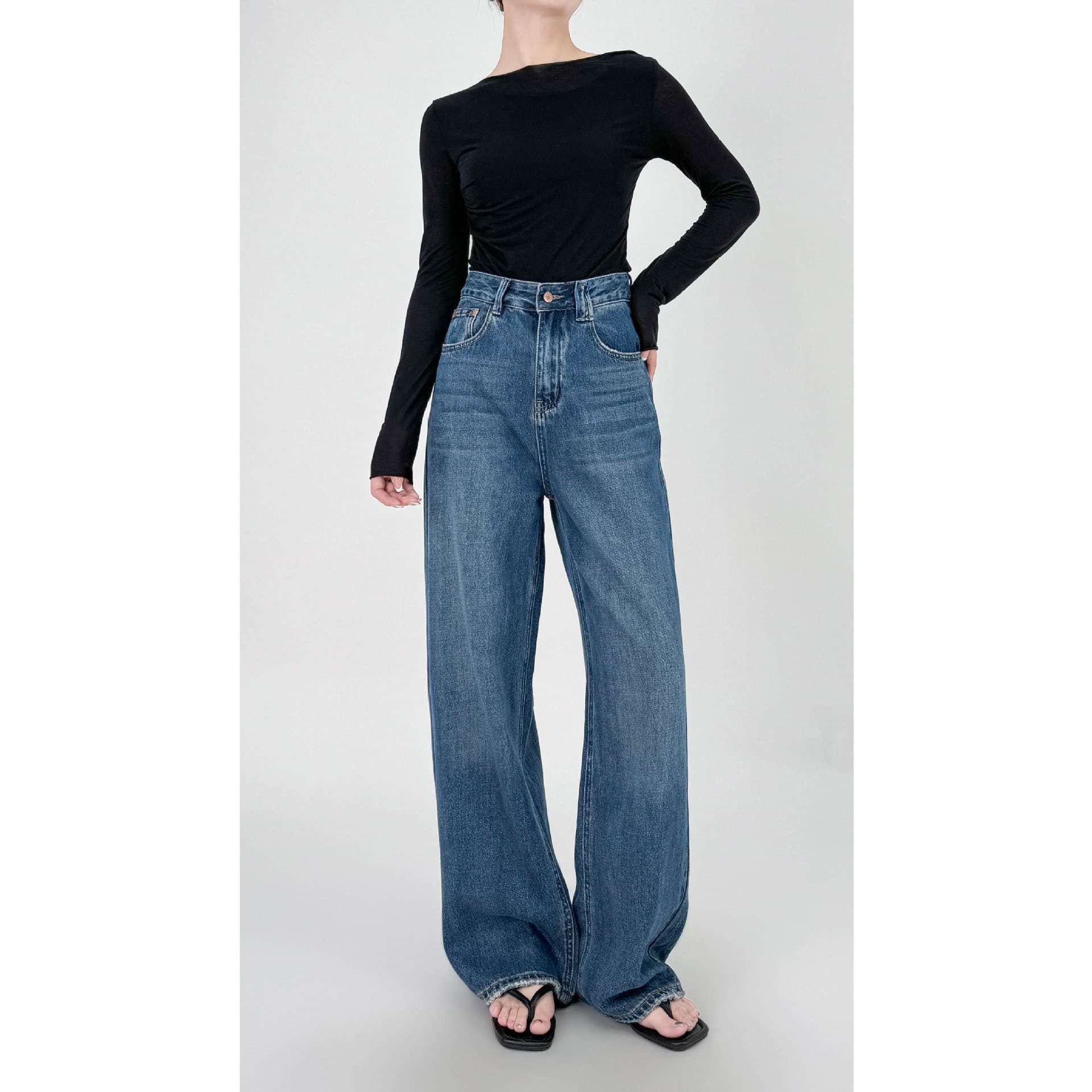 ハイウエスト パンツ たっぷりシルエット ハイウエストデニム