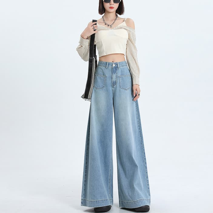 ハイウエスト パンツ ワイドシルエット ハイウエストデニム