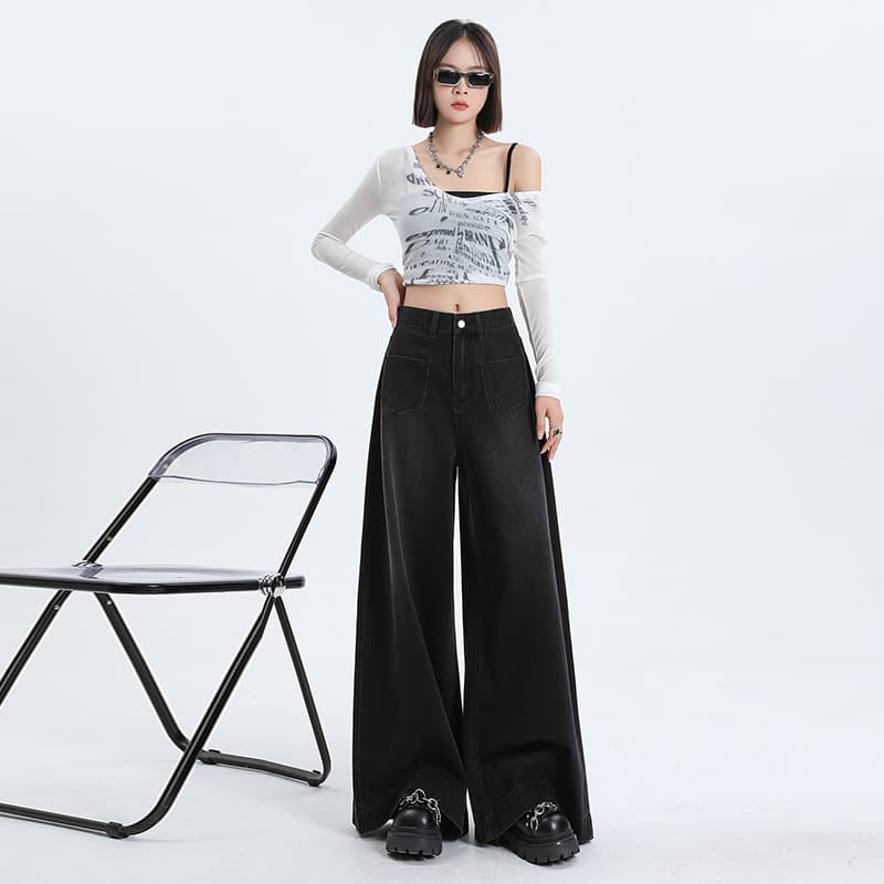 ハイウエスト パンツ ワイドシルエット ハイウエストデニム