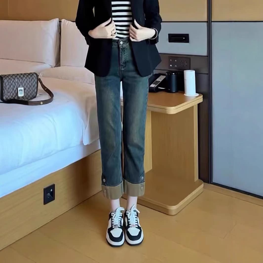 ハイウエスト パンツ 細見せ美脚ハイウエストデニム