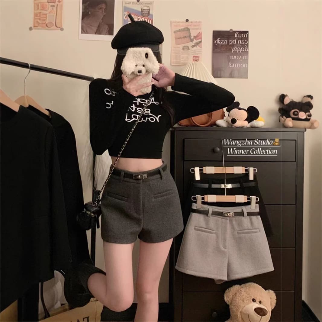 ハイウエスト パンツ ベーシックハイウエストショートパンツ