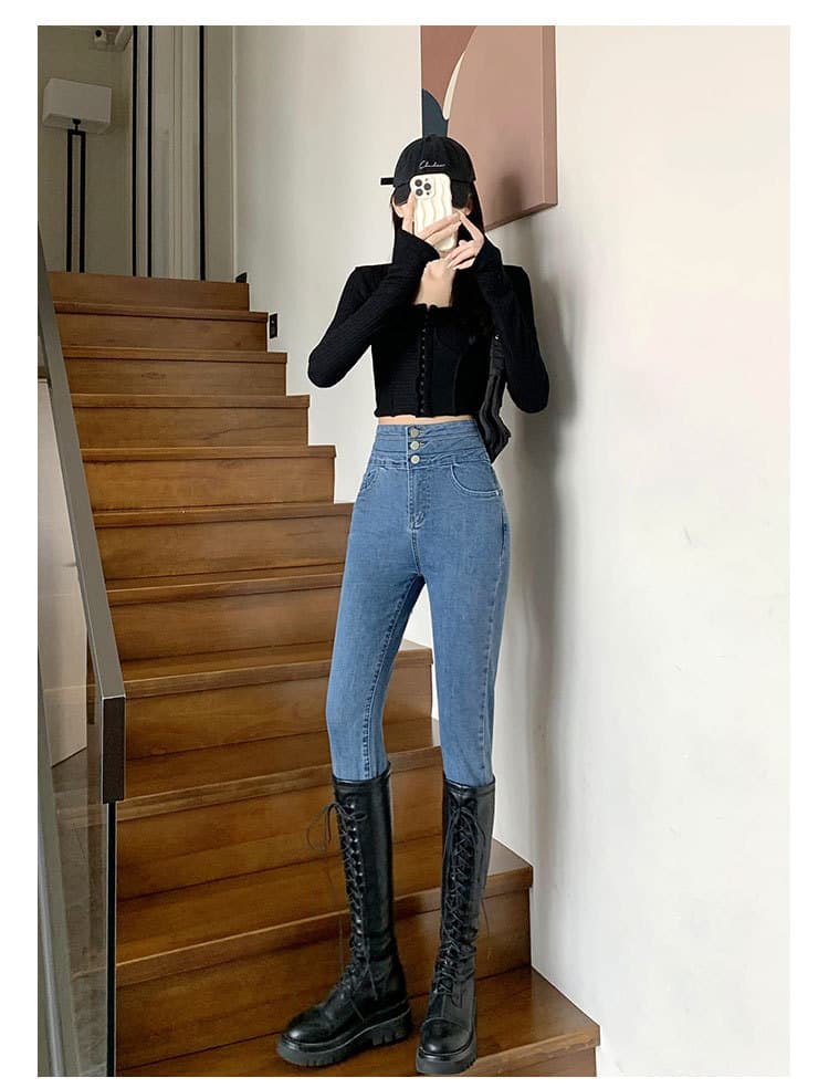 ハイウエスト パンツ すっきりシルエット ハイウエストデニム