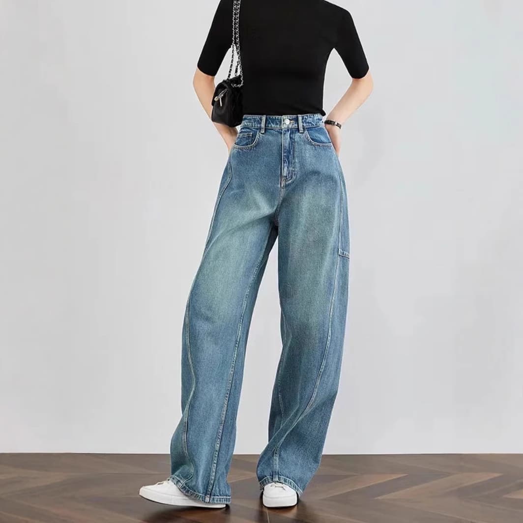 ハイウエスト パンツ リラックスワイドストレートデニム