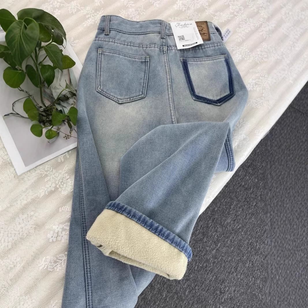 ハイウエスト パンツ 裏起毛 ストレート ハイウエストデニム