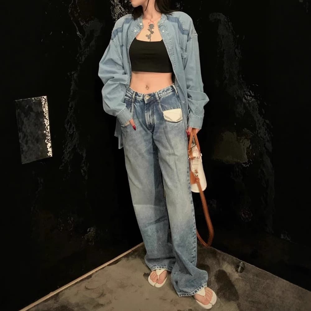 ハイウエスト パンツ ゆったりシルエット デニム ハイウエストパンツ