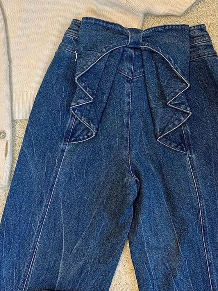 ハイウエスト パンツ フリル飾り ハイウエストデニム