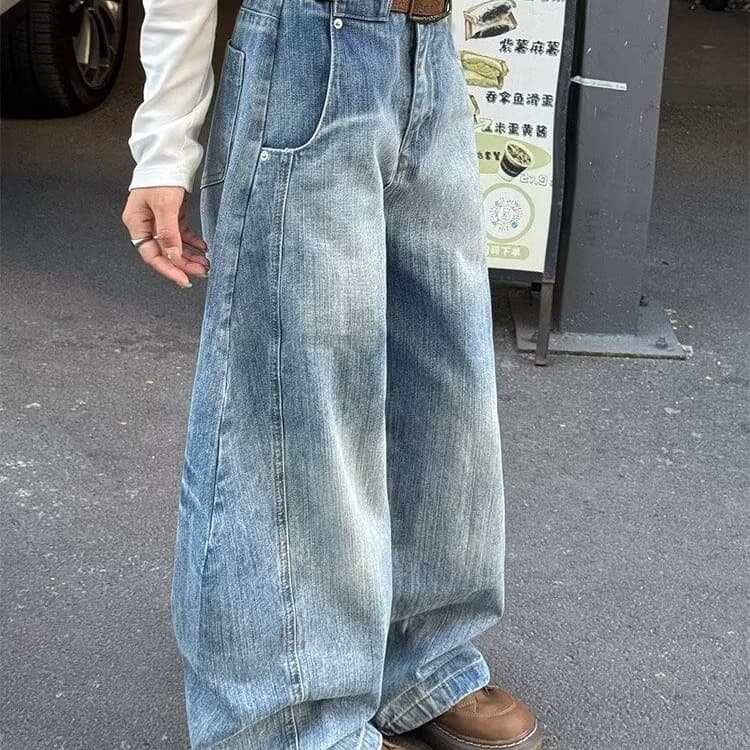 ハイウエスト パンツ ゆったりシルエット 裾広がりデニム