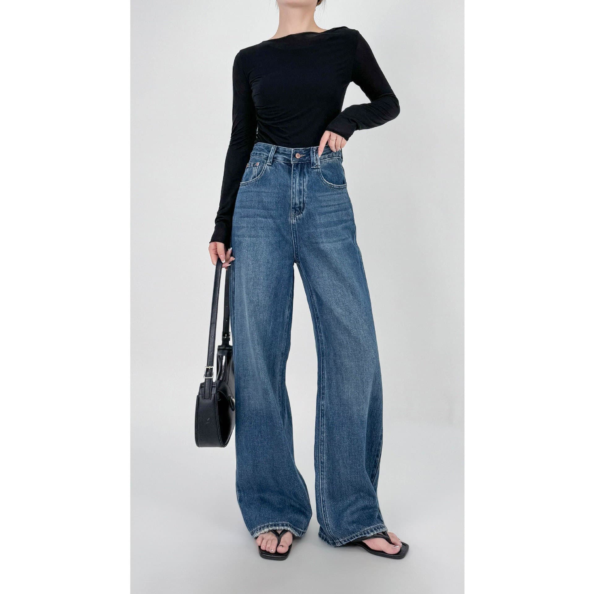 ハイウエスト パンツ たっぷりシルエット ハイウエストデニム