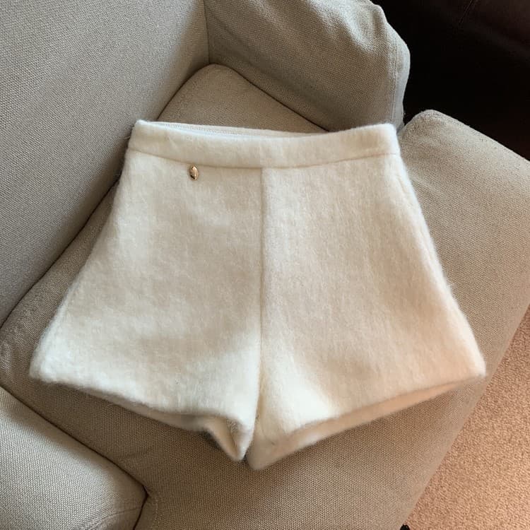 ハイウエスト パンツ もこもこあったか上品ショートパンツ