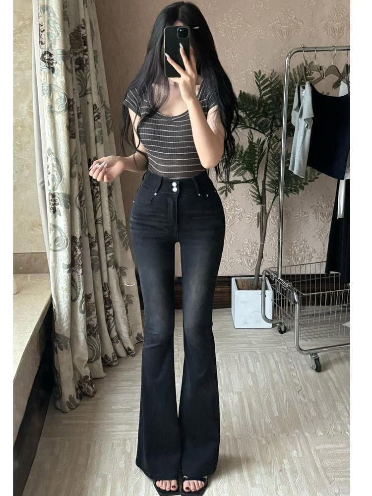 ハイウエスト パンツ フレアデザイン ハイウエストデニム