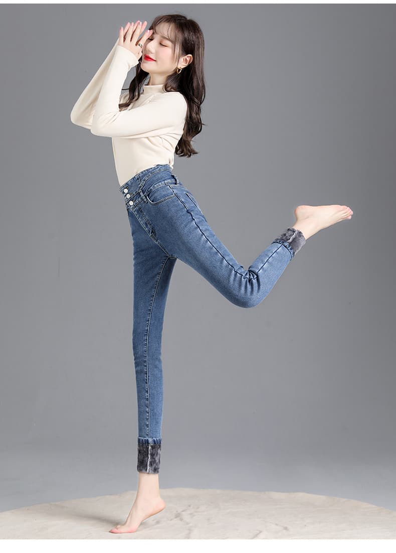 ハイウエスト パンツ 裏起毛ハイウエスト美脚デニム