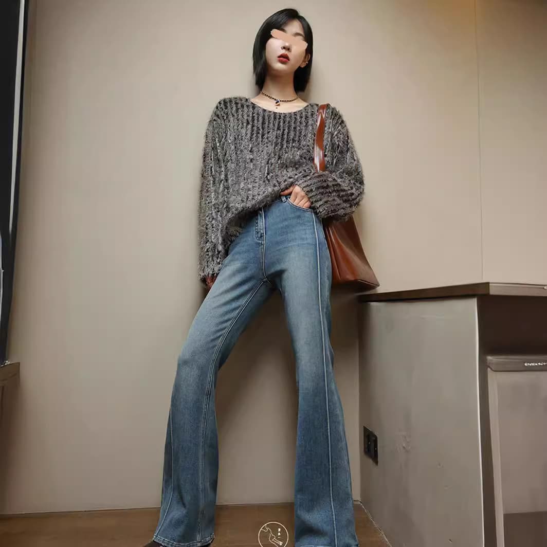 ハイウエスト パンツ ハイウエストワイドフレアデニムパンツ