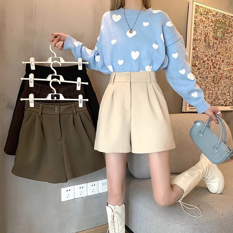 ハイウエスト パンツ ウエストタック プリーツ ショートパンツ