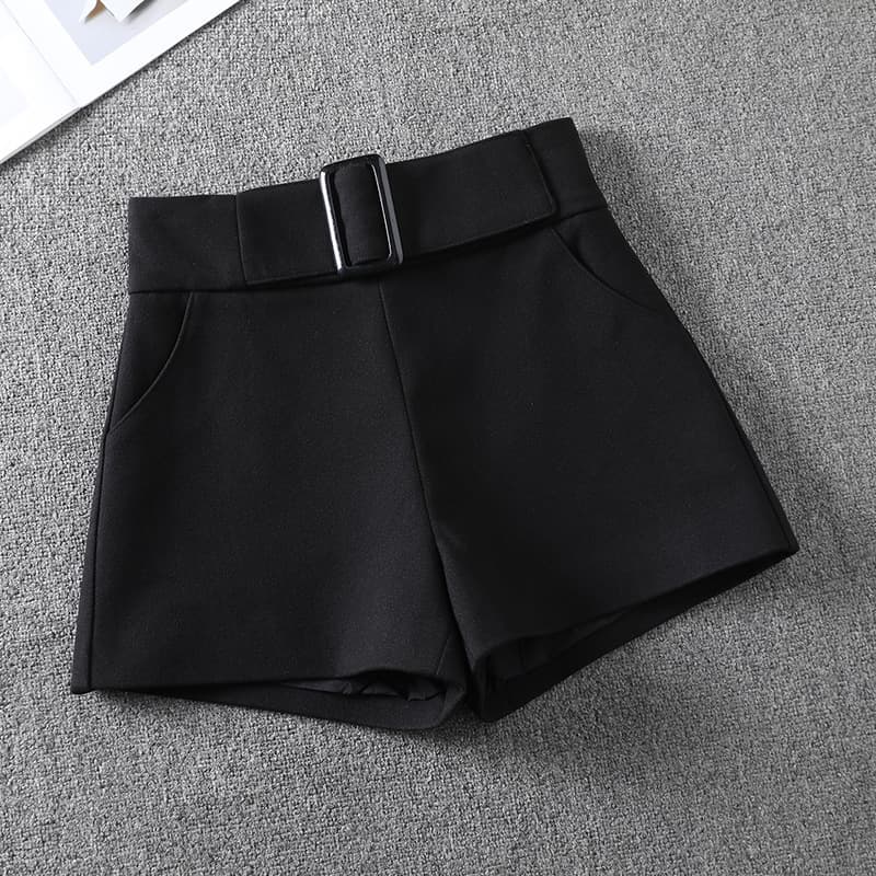 ハイウエスト パンツ ウエストベルト付きショートパンツ