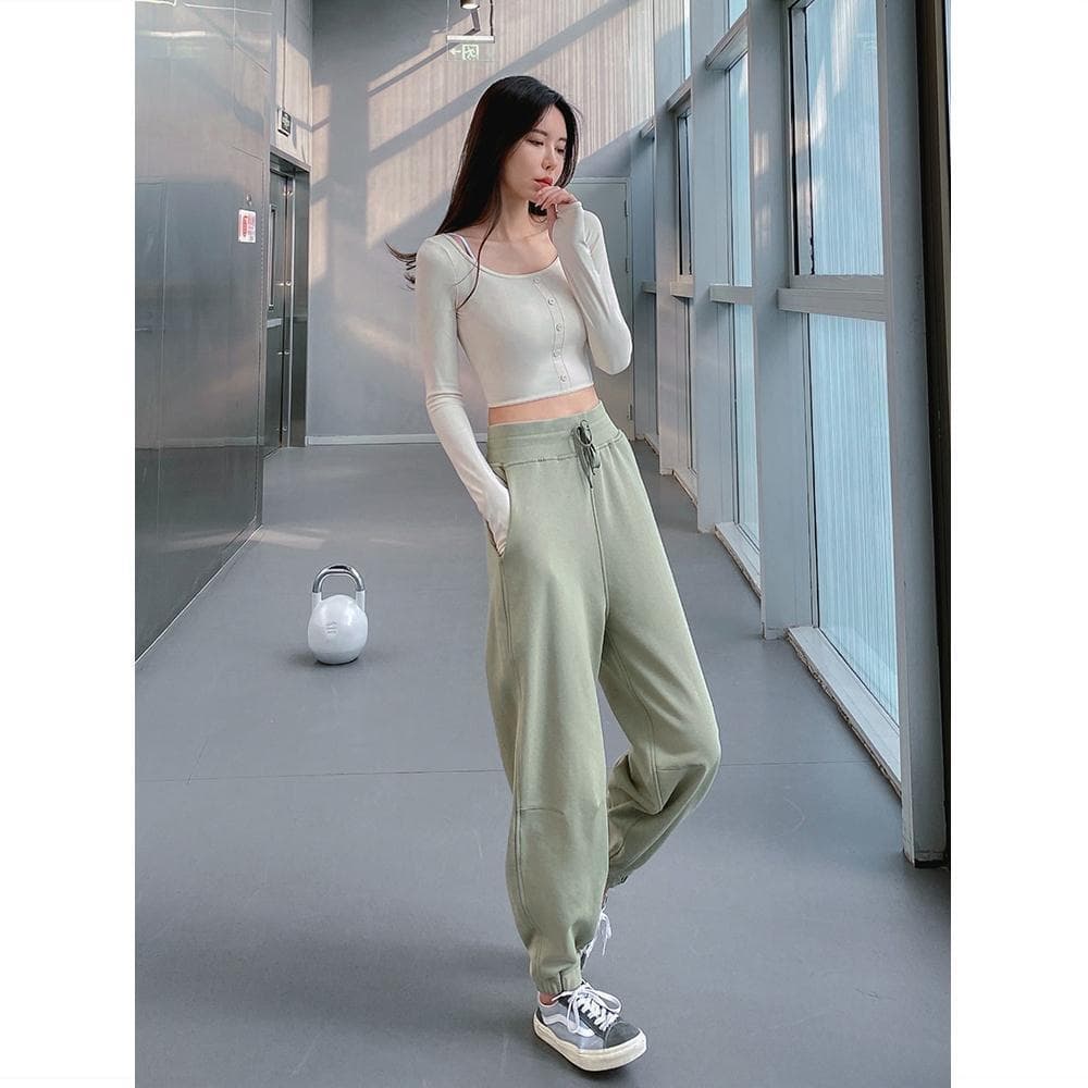 ハイウエスト パンツ 裾リブ付きハイウエストテーパードパンツ