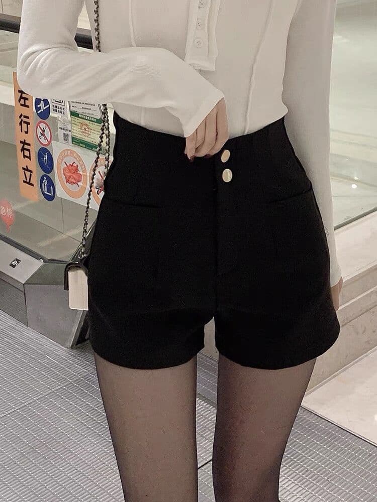ハイウエスト パンツ フロントボタン ハイウエストショート