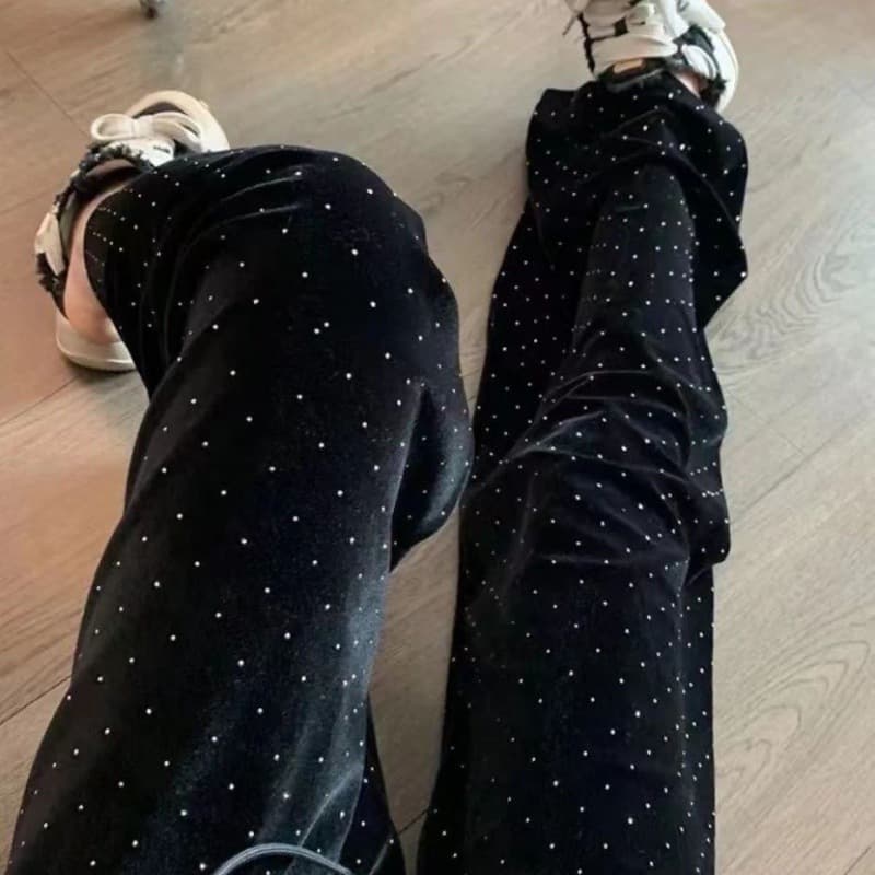 ハイウエスト パンツ 星空輝くベロア調ハイウエストパンツ