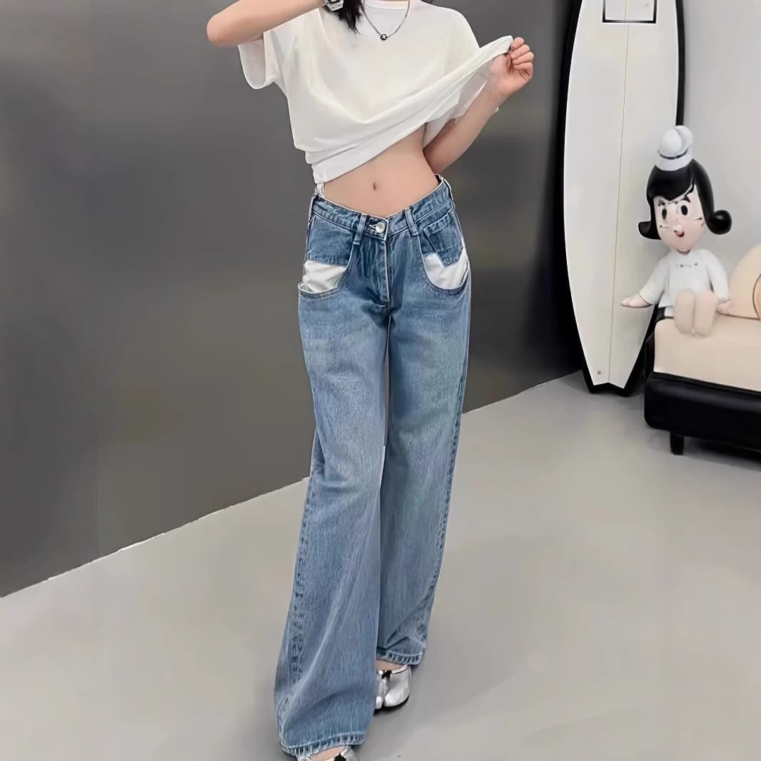 ハイウエスト パンツ ゆったりシルエット デニム ハイウエストパンツ