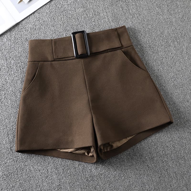 ハイウエスト パンツ ウエストベルト付きショートパンツ