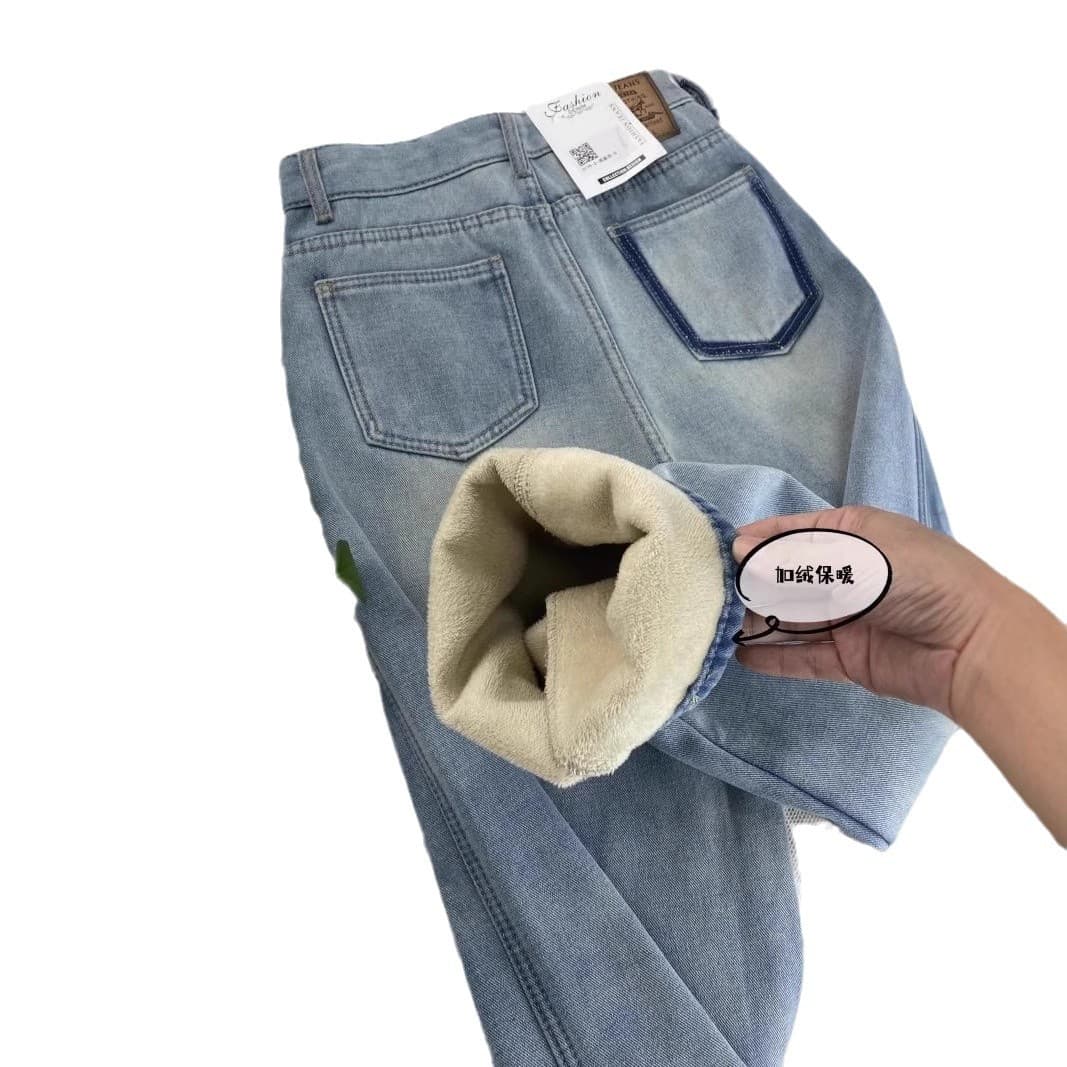 ハイウエスト パンツ 裏起毛 ストレート ハイウエストデニム