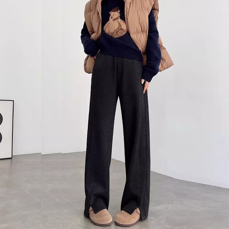 ハイウエスト パンツ ストレートシルエット美脚スラックス