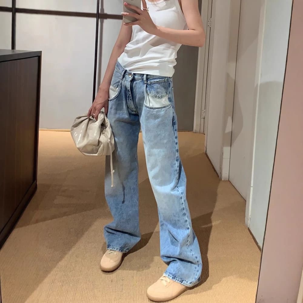 ハイウエスト パンツ ゆったりシルエット デニム ハイウエストパンツ