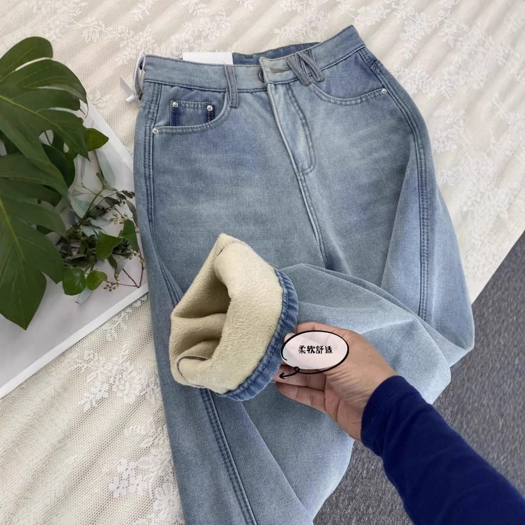 ハイウエスト パンツ 裏起毛 ストレート ハイウエストデニム