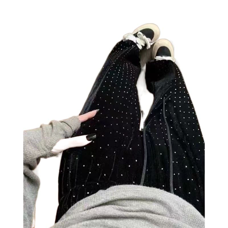 ハイウエスト パンツ 星空輝くベロア調ハイウエストパンツ