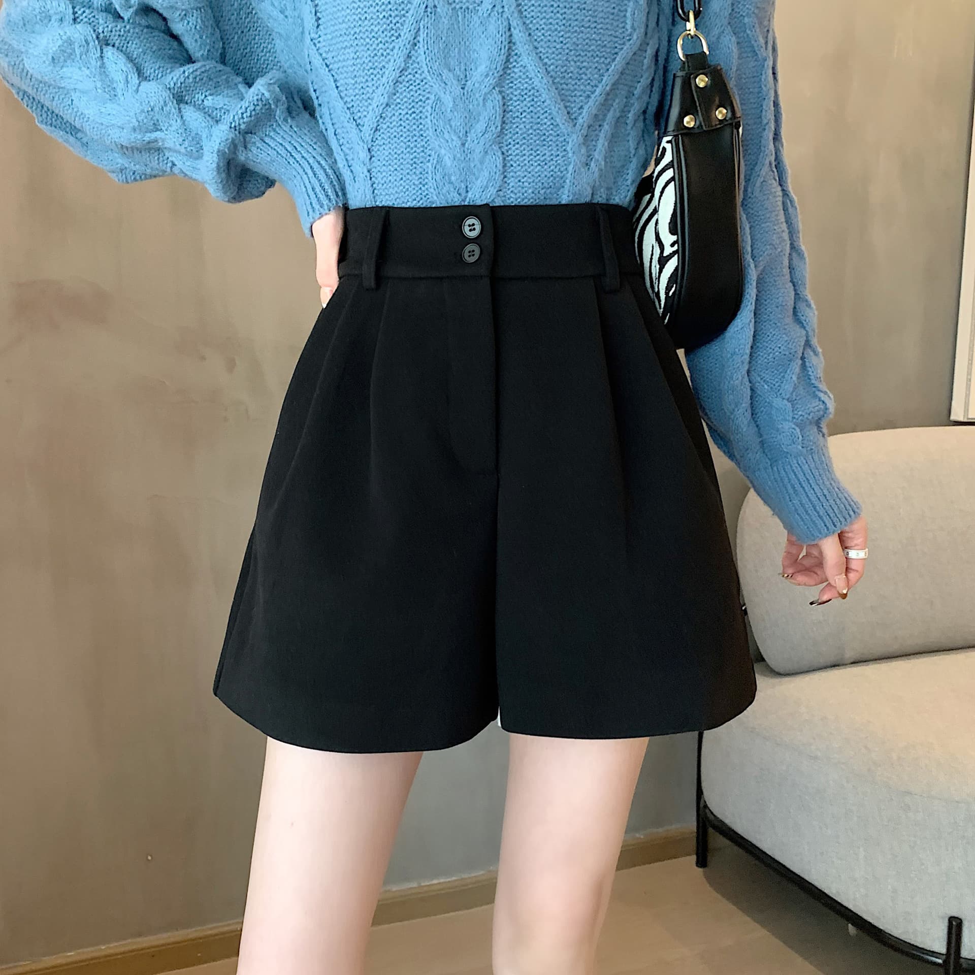 ハイウエスト パンツ ウエストタック プリーツ ショートパンツ