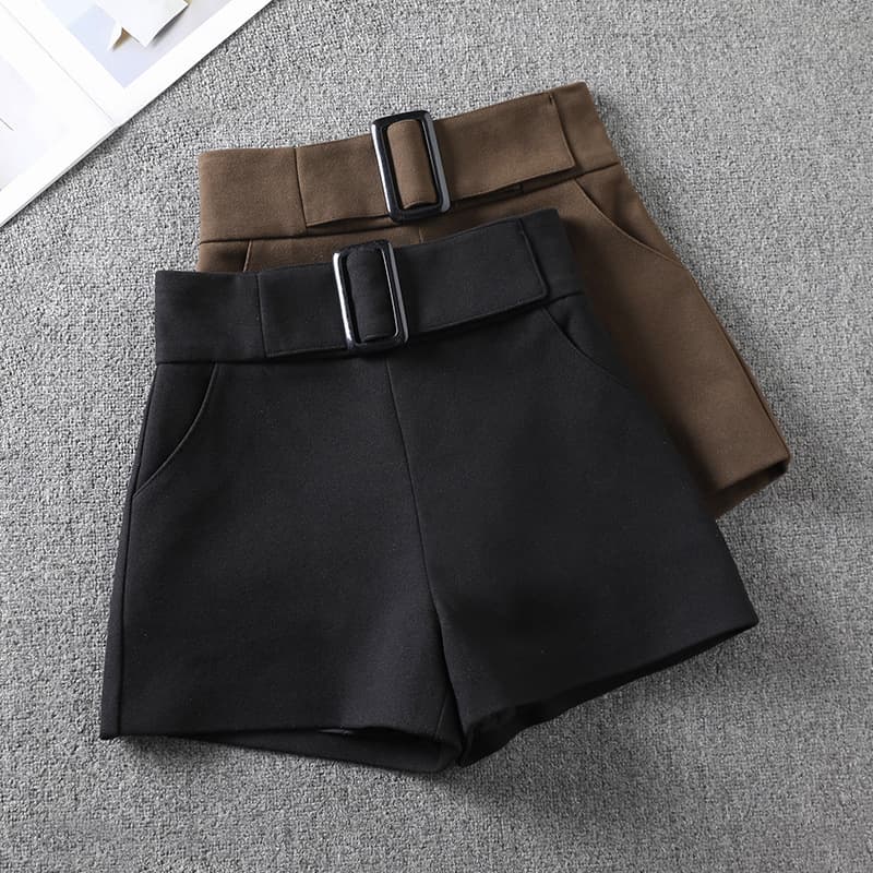 ハイウエスト パンツ ウエストベルト付きショートパンツ