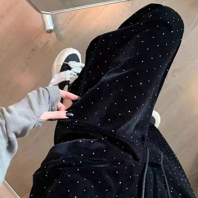 ハイウエスト パンツ 星空輝くベロア調ハイウエストパンツ