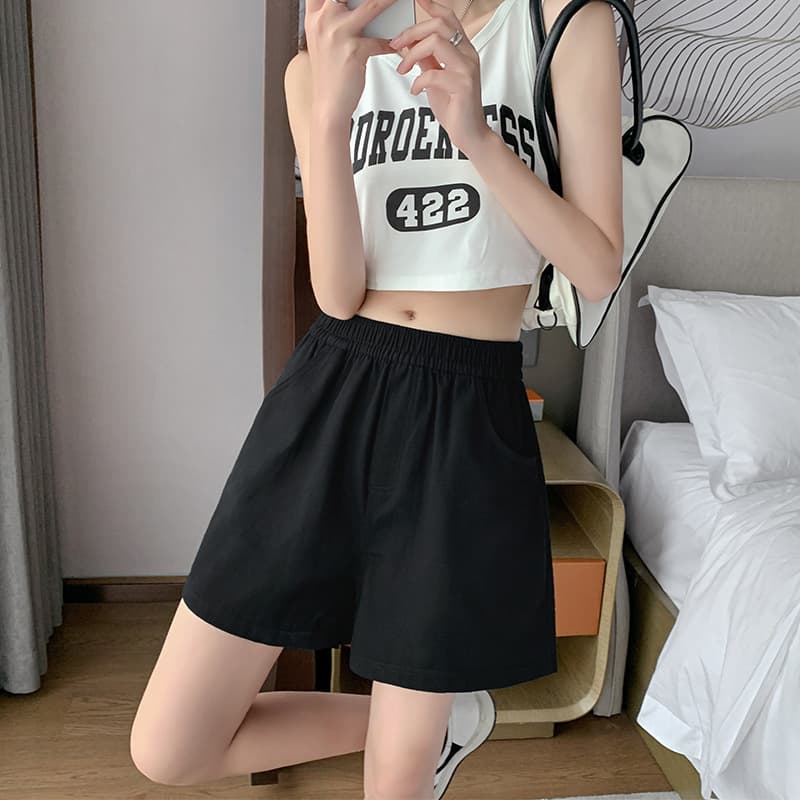 ハイウエスト パンツ やわらか素材のゆったりショートパンツ