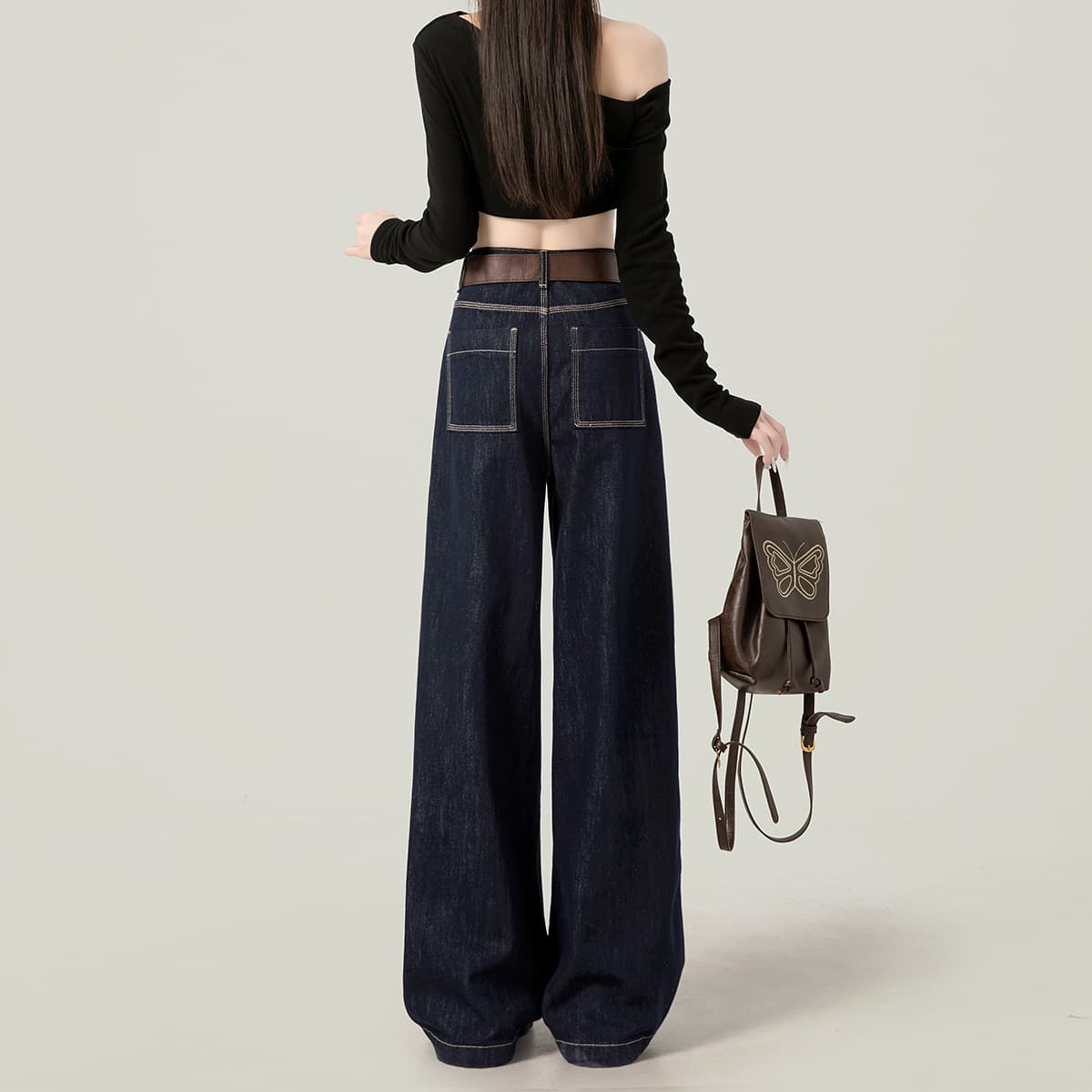 ハイウエスト パンツ ワイドシルエット ハイウエストデニム