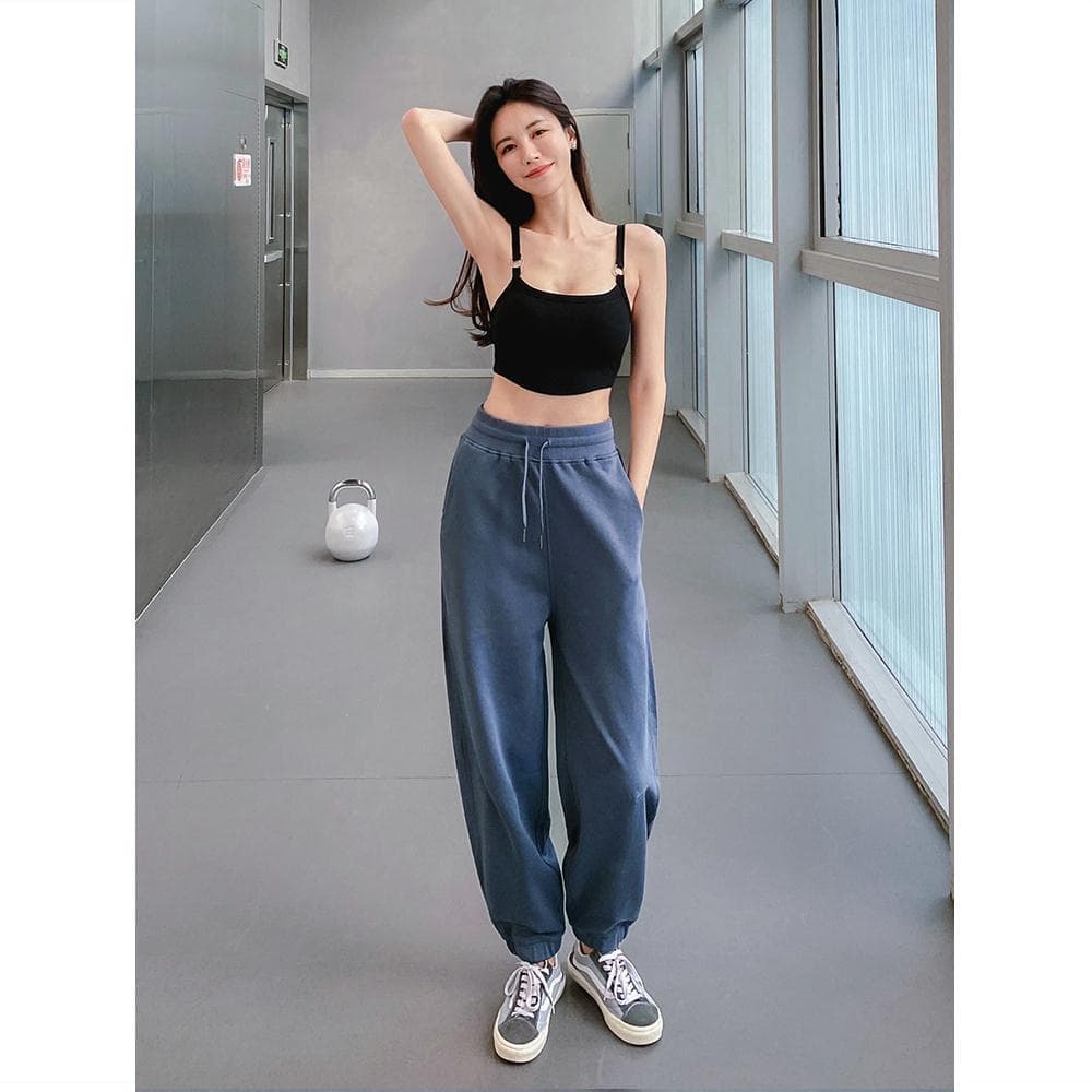 ハイウエスト パンツ 裾リブ付きハイウエストテーパードパンツ