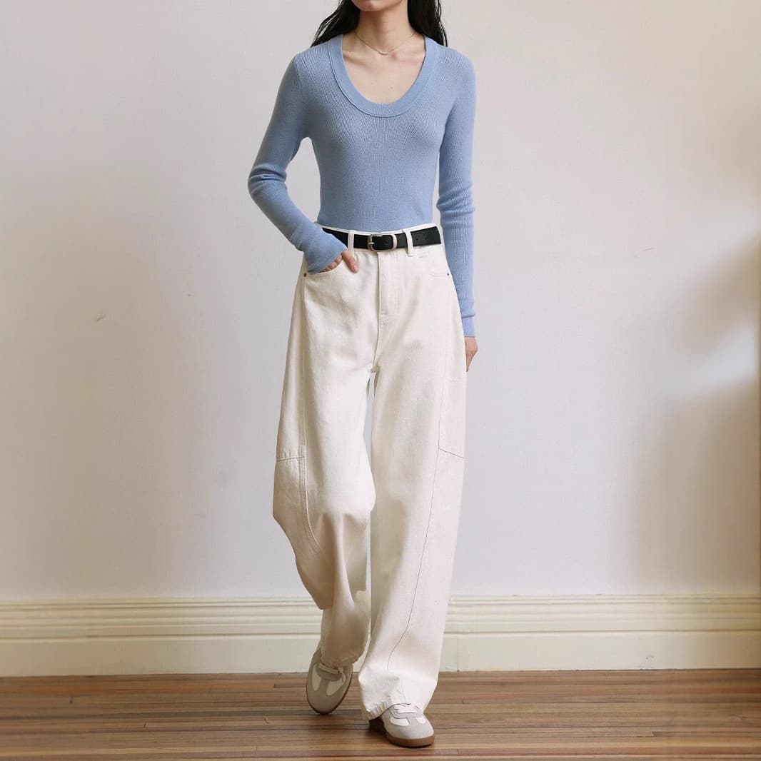 ハイウエスト パンツ リラックスワイドストレートデニム
