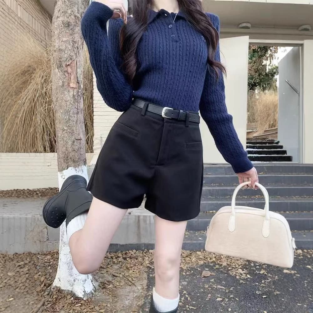 ハイウエスト パンツ ベーシックハイウエストショートパンツ