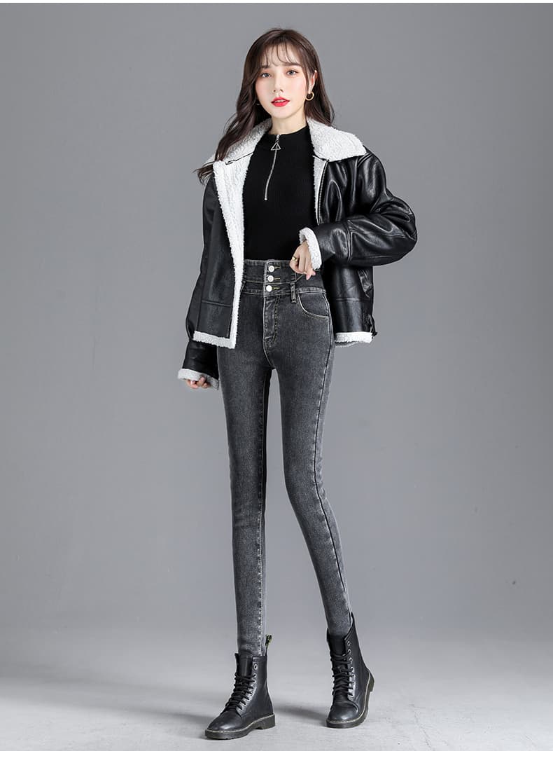 ハイウエスト パンツ 裏起毛ハイウエスト美脚デニム