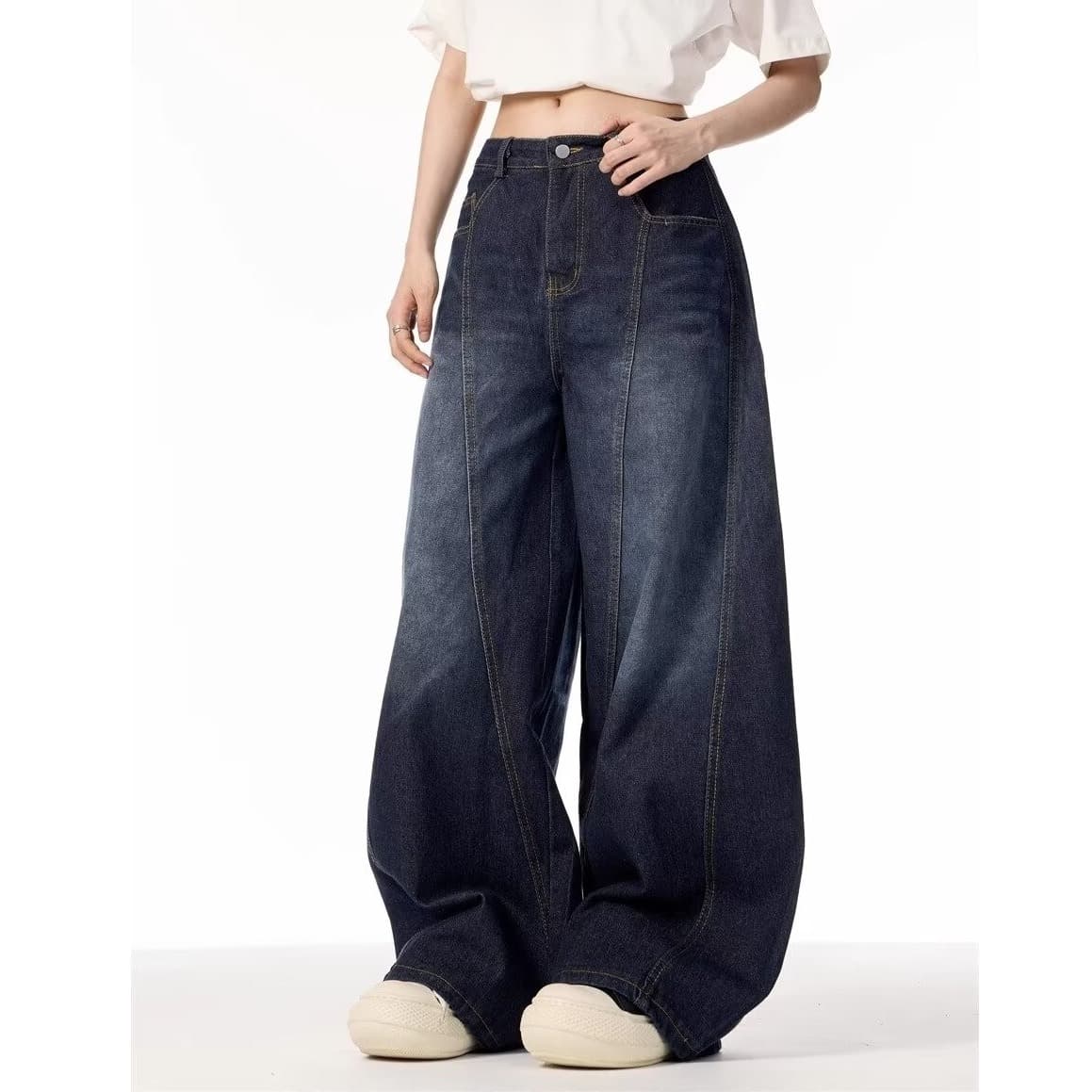 ハイウエスト パンツ ゆったりシルエット ハイウエストデニム